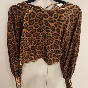 Animal print cheetah silk slightly cropped top, very on trend